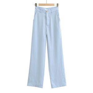 WIXRA Women High Waist Button Zipper Wide Leg Pants
