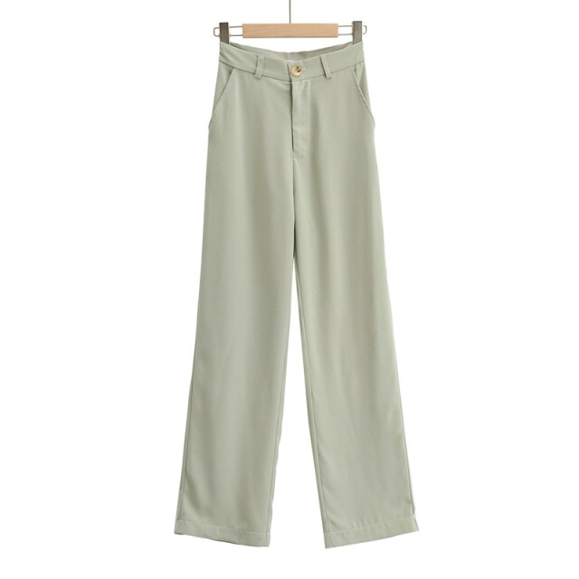 WIXRA Women High Waist Button Zipper Wide Leg Pants
