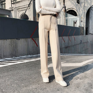 LORIBINDWOOD Women High Waist Straight Wool Pants