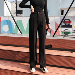 LORIBINDWOOD Women High Waist Straight Wool Pants
