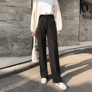 LORIBINDWOOD Women High Waist Straight Wool Pants