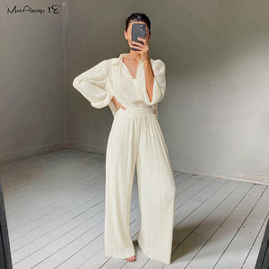 MNEALWAYS18 Women Pleated Wide Leg Pants And Top