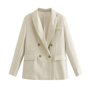 WIXRA Women Casual Double Breasted Blazer Coat