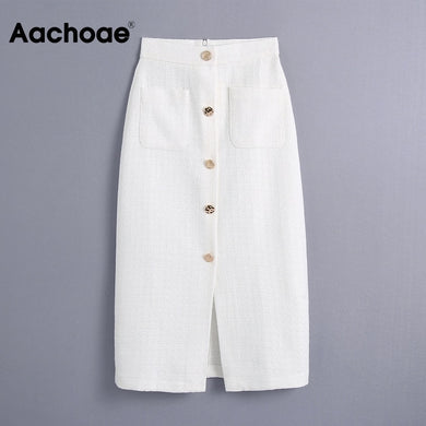 AACHOAE Women White Tweed Mid-Calf Skirts With Pockets