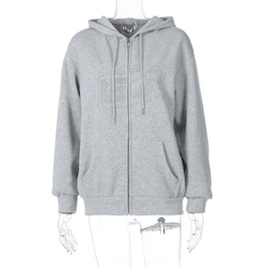 ALLNeon Y2K Rhinestone Zipper Oversized Hoodie