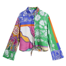 Load image into Gallery viewer, AACHOAE Women Vintage Printed 2 Piece Set Bow Tie Long Sleeve And Skirts