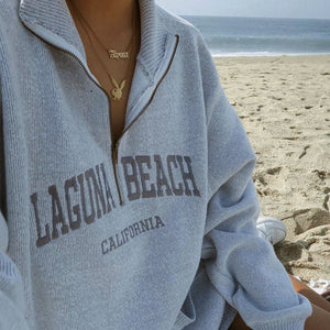 LUNOAKVO Women Laguna Beach Letter Embroidery Sweatshirt