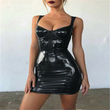 Load image into Gallery viewer, HFSHY Women Faux Leather Backless Short Dress