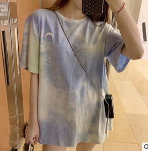 HIRIGIN Women Basic O Neck Tie-Dye Top