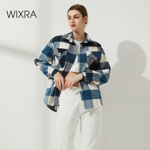 WIXRA Women Plaid Turn Down Collar Shirt