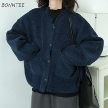 Load image into Gallery viewer, BONNTEE Women Navy Blue Trendy Pocket Long Sleeve Jacket