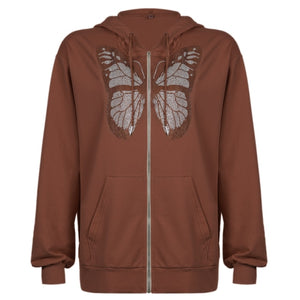 RAPWRITER Women Butterfly Graphic Oversized Zip Up Sweatshirts