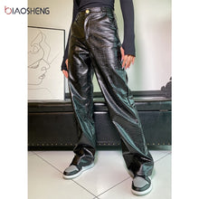 Load image into Gallery viewer, BIAO SHENG Women High Waist Straight Leg Faux Leather Pants