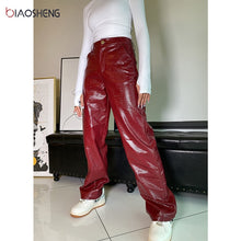 Load image into Gallery viewer, BIAO SHENG Women High Waist Straight Leg Faux Leather Pants