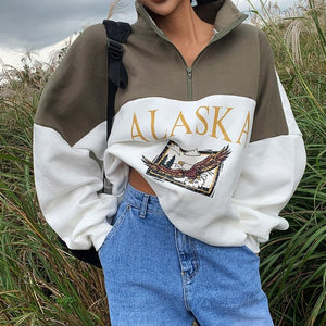 LUNOAKVO Women Vintage Letter Printed Sweatshirt