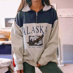 LUNOAKVO Women Vintage Letter Printed Sweatshirt