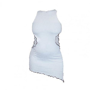 Women Sleeveless Hollow Out Knitted Ribbed Mini Dress