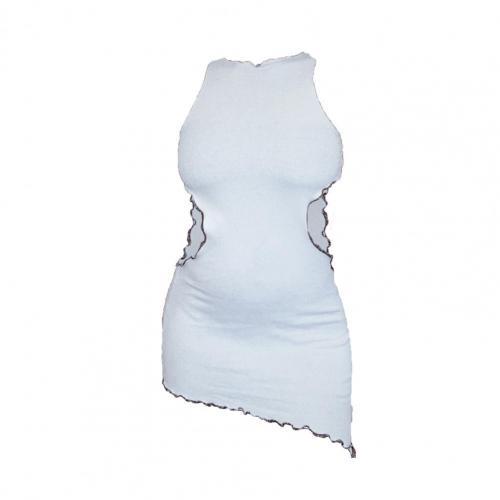 Women Sleeveless Hollow Out Knitted Ribbed Mini Dress