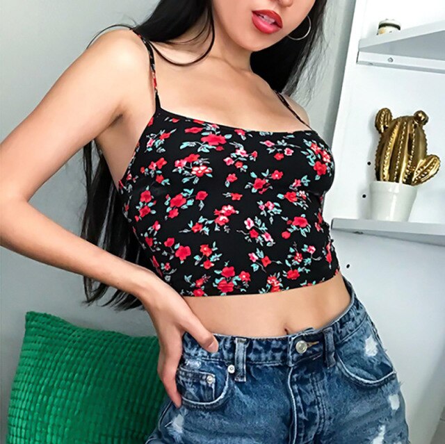 Women Slim Floral Print Crop Top