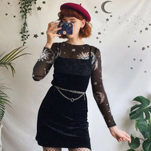 Load image into Gallery viewer, HIRIGIN Women Mesh Sheer Sun Moon Star Print Basic Long Sleeve Top