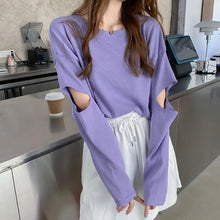 Load image into Gallery viewer, Women Long Sleeve Elbow Hole Hollow Loose Top