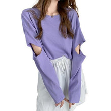 Load image into Gallery viewer, Women Long Sleeve Elbow Hole Hollow Loose Top