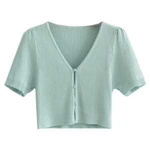AACHOAE Women Slim Cropped Knitted Cardigan