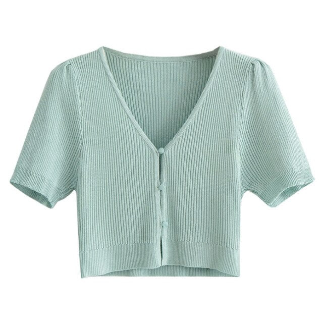 AACHOAE Women Slim Cropped Knitted Cardigan