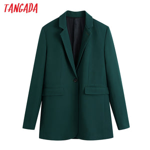 TANGADA Women Single Button Green Vintage Blazer Coat