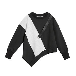[EAM] Women Irregular Round Neck Long Sleeve Sweatshirt