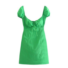 Load image into Gallery viewer, TANGADA Women French Style Green Bow Puff Short Sleeve Mini Dress