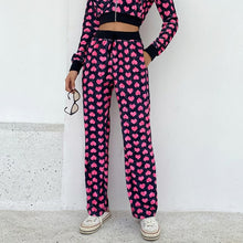 Load image into Gallery viewer, HEYOUNGIRL Women Velvet Heart Print Bomber Jacket And Pants
