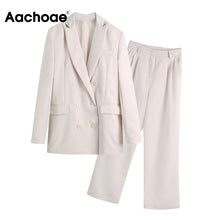 Load image into Gallery viewer, AACHOAE Women Two Piece Set Double Breasted Blazer With High Waist Long Pants