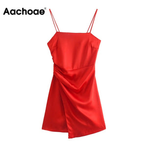 AACHOAE Women Red Spaghetti Strap Mini Dress