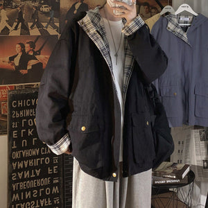 GOGHVINCI Women Patchwork Plaid Baggy Oversize Coat