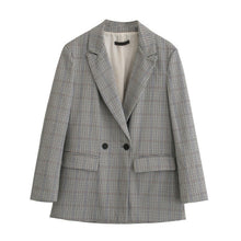 Load image into Gallery viewer, WIXRA Women Plaid Double Breasted Vintage Blazer Coat