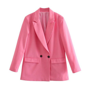 WIXRA Women Plaid Double Breasted Vintage Blazer Coat