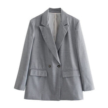 Load image into Gallery viewer, WIXRA Women Plaid Double Breasted Vintage Blazer Coat