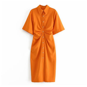 AACHOAE Women Button-Up Vintage Short Sleeve Long Dress