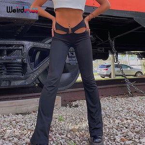 WEIRD PUSS Women Hollow Low Waist Skinny Elastic Pants
