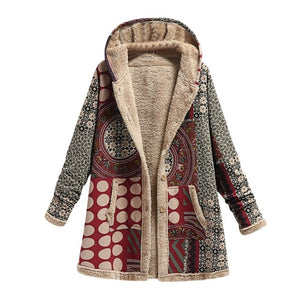 JXMYY Women Vintage Patchwork Fleece Coat