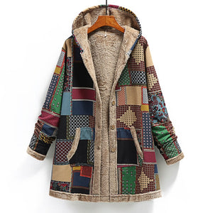 JXMYY Women Vintage Patchwork Fleece Coat