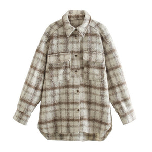 AACHOAE Women Long Sleeve Plaid Single Breasted Jacket Coat