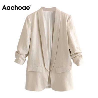 AACHOAE Women Notched Collar Casual Pockets Suit Blazer Coat