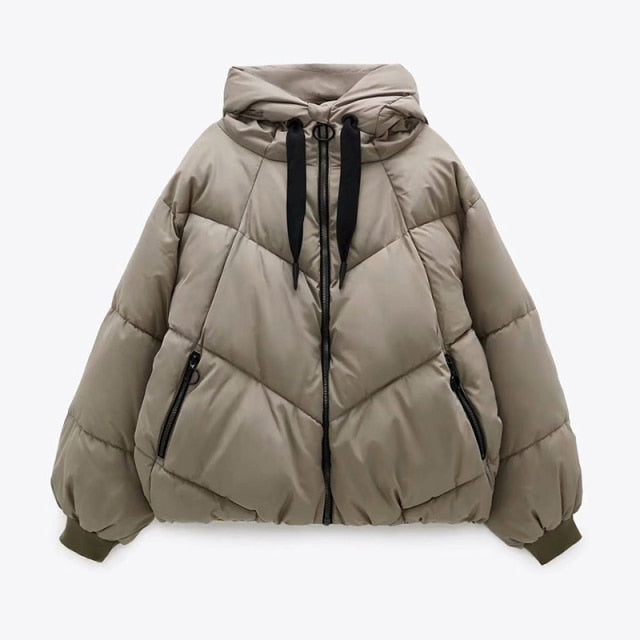 WIXRA Women Cotton Loose Pocket Zipper Casual Hooded Coat