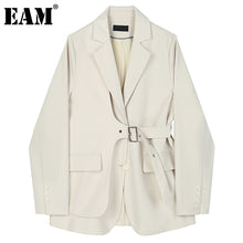 Load image into Gallery viewer, [EAM] Women Apricot Belt Single Breasted Irregular Blazer Jacket