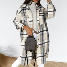 Load image into Gallery viewer, Women Plaid Turn Down Collar Long Coat