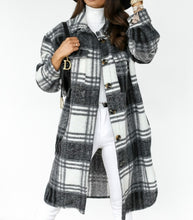 Load image into Gallery viewer, Women Plaid Turn Down Collar Long Coat