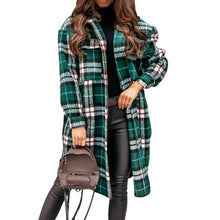 Load image into Gallery viewer, Women Plaid Turn Down Collar Long Coat