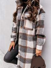 Load image into Gallery viewer, Women Plaid Turn Down Collar Long Coat